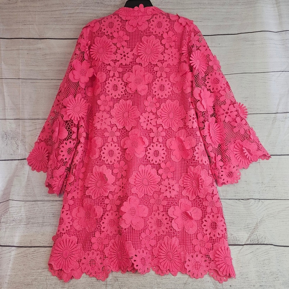 J.Marie M Hot Pink Seraphina 3D Floral Lace Lined Short Dress NWT $168 1356 - Picture 3 of 9